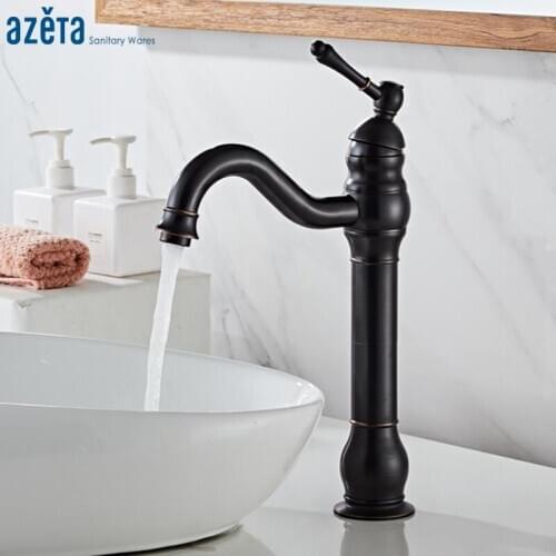 Azeta Free Shipping Basin Faucet Black Brass Bathroom Wash Basin Tap torneira Deck Mounted Basin Sink Mixer Tap Crane AT7506B
