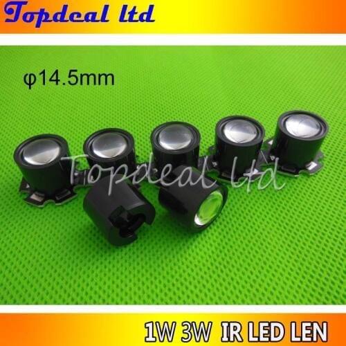 IR 1W 3W High Power LED lens 14.5mm 16mm 10degree 60degree 90degree len with black holder For IR CCTV DIY