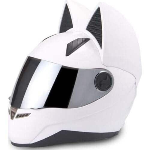 NITRINOS Brand Men Women Personality Cat Helmet Motorcycle Helmet Capacete DOT White Full Face Racing Helmet