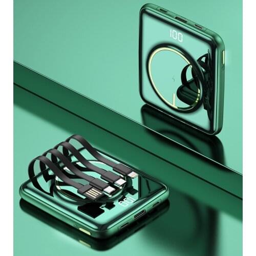 10000mAh Qi Wireless Power Bank With Four Cable USB TYPE C Powerbank LED Digital Power bank For iPhone Xiaomi Huawei Samsung