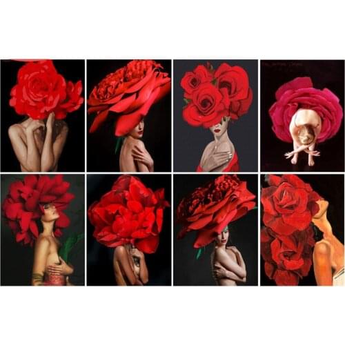 Yujohom 5D Diamond Embroidery Portrait Crystal Mosaic Painting Rose Flower Full Square Diamond Art Girl Rhinestones Home Decor