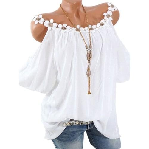 Womens blouse off shoulder top Plus Size Strapless Lace Patchwork Short Sleeve Summer shirt blusas mujer de moda 2020
