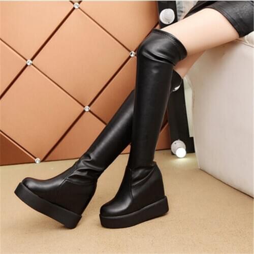 Womens Slim High Boots 2020 Leather Hidden Heel Over the Knee Boots For Woman Winter Fashion Platform Shoes Ladies Long Boots