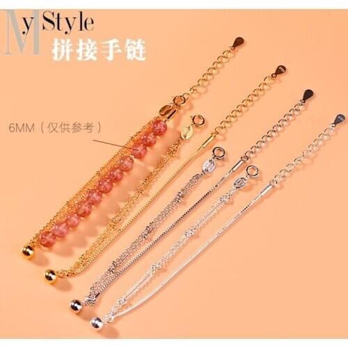 S925 Sterling Silver Korean Bracelet female cross pearl chain box chain splicing chain a needle temperament hand string jewelry