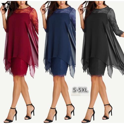 Womail dress Women Fashions Plus Size 5XL Semi Sheer O-Neck Lace Party Dress Half Sleeves Sheath Dress Vestidos Big Size M520
