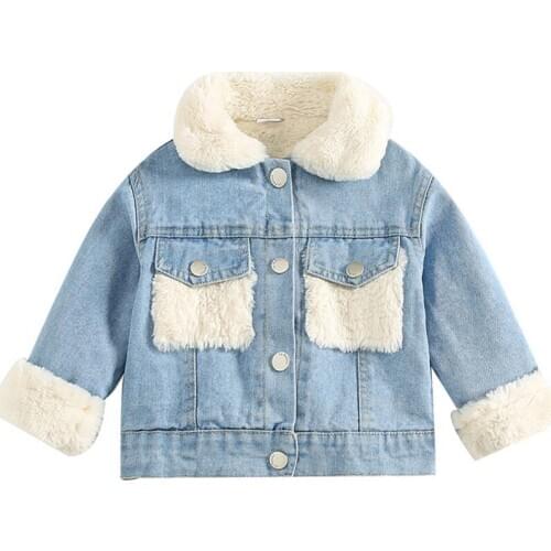 Toddler girl winter clothes boys jacket kids coats for girls denim jacket fur baby clothes plush warm overcoat child casual coat