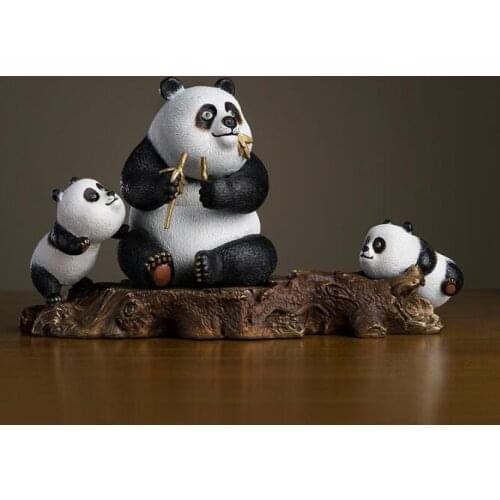 12.7in Chinese Art Deco Pure Brass Balck White Panda family Animal sculpture Decoration Home Furnishings Gift Statue