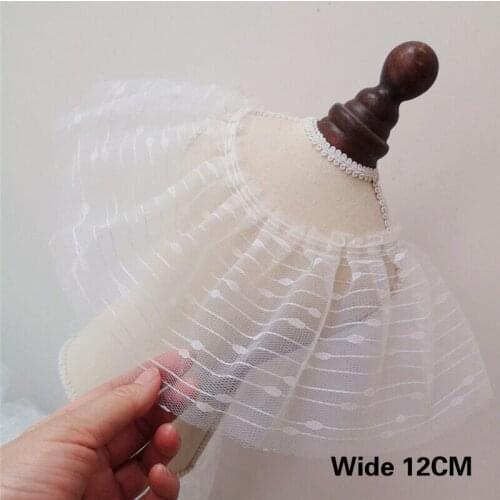 12CM Wide Luxury Tulle White Double Striped Lace Pleats Skirt Doll Clothes Neckline Decoration DIY Sewing Decoration