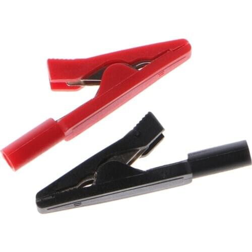 2 Pcs Insulated Alligator Clip 2mm Banana Female Adapter Meter Test Probe Black Red D08D