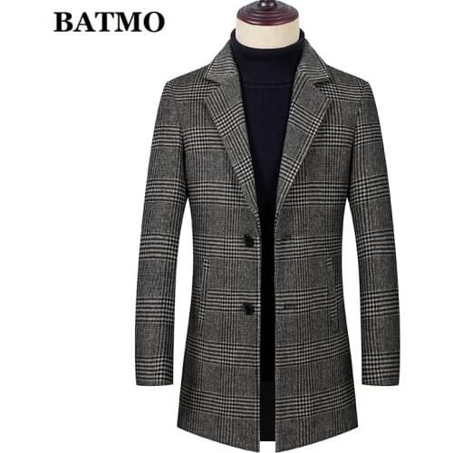 BATMO 2020 new arrival winter&autumn high quality wool plaid trench coat men, wool plaid jackets men 1915