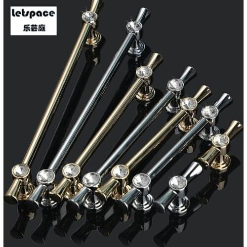 96MM deluxe Gold furniture decoration zinc alloy handle glass diamond wine cabinet pull wardrobe crystal dresser drawer knob