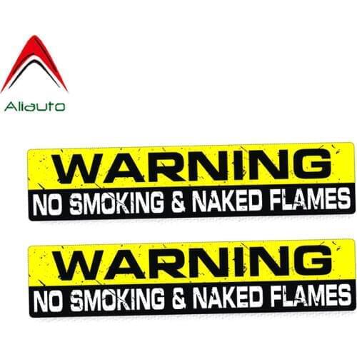 Aliauto 2 X Funny Car Stickers Warning No Smoking & Naked Flames Accessories PVC Decal for Mercedes Honda Volkswagen,15cm*3cm