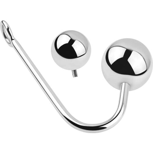 Stainless Steel Anal Hook with 2 Anal Balls Metal Anal Plug Butt Plug Unisex Sex Stopper Anal Trainer Anal Sex Toys For Couple