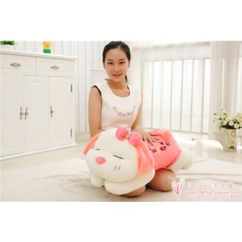 Large 70cm cartoon lovely prone bowtie Mrs sugar dog plush toy soft pillow, birthday gift h853