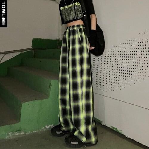 Gothic Men And Women Summer Autumn Plaid Print Loose Pants Korean Streetwear Male Cool Wide Leg Trousers Sweatpants Girls Pants