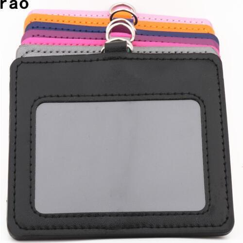 Luxury quality 618 PU Leather double card sleeve sets ID Badge Case Clear Bank Credit Card Badge Holder School student office
