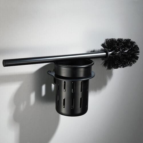 Bathroom Toilet Brush Holder Matt Black Space Aluminum Toilet Brush Wall Mounted for Bathroom Storage and Organization