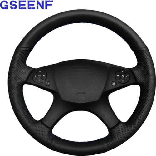 Hand-stitched Car Steering Wheel Cover Black Genuine Leather For Mercedes Benz W204 C-Class 2007-2010 C280 C230