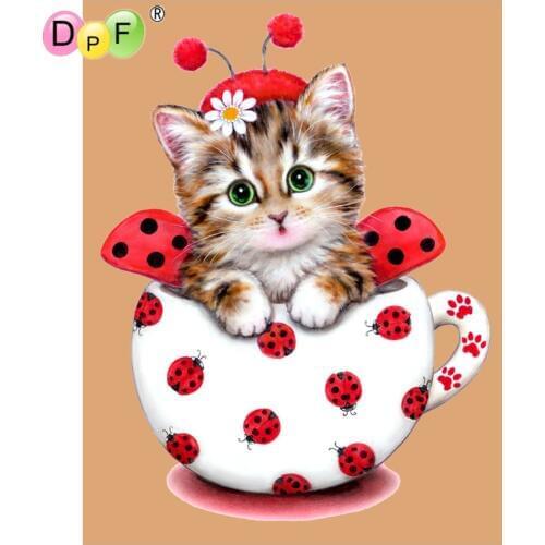 DPF 5D Round full Diamond painting Cross Stitch diamond Mosaic ladybug cat cup Diamond Embroidery Needlework home decor crafts