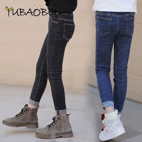 Girls Slim Blue Jeans Spring Autumn Pants 2020 New Childrens Big Kids Stretch Denim Pencil Long Trousers