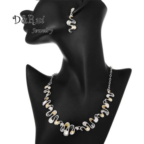 Elegant Wavy Geometric Drop Earrings Necklaces Fashion Enamel Crystal Jewelry Girls Necklace Set for Women Dresses Party Gift