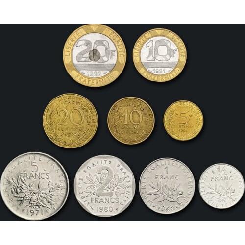 French Old Version Set 9 Coins Original True Real Genuine Coin European Collectible Gift UNC