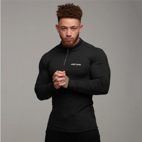 New Autumn Running T-shirt Men Polo Shirts Cotton Long Sleeve Slim Fit Polos Shirt Casual Fashion Solid Color Gym Clothing