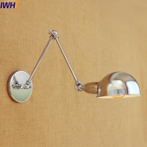 IWHD Silver Retro Vintage Wall Light LED Wandlampen Swing Long Arm Wall Lamp Loft Industrial Lighting Sconce Appliques Murales