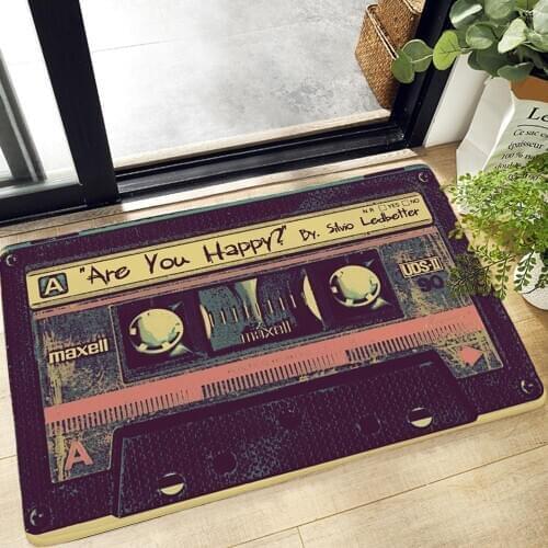 Cassette Doormat Carpet Indoor Entrance Non-Slip Mat Carpet Rugs Floor Flannel Hallway Porch Bath Vintage Tape Creative Doormats
