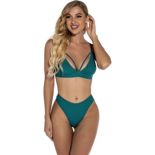 Bikini High Waist Swimwear Women Push Up Bathing Suit Female Sexy Solid Swimsuit Two Pieces Bather Green Brazilian Buiqini 2021