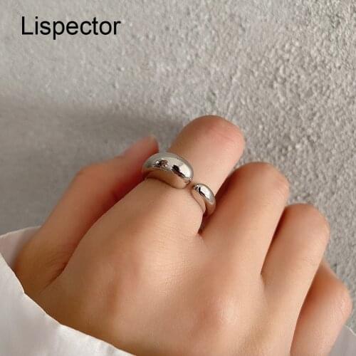 Lispector 925 Sterling Silver Korean Simple Abstract Water Drop Rings for Men Women Glossy Exaggerated Punk Rings Unisex Jewelry