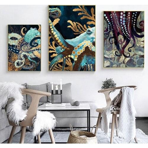 Jellyfish Octopus Squid Abstractions Canvas Painting Animal Landscape Posters Wall Pictures for Living Room Decoration Unframed