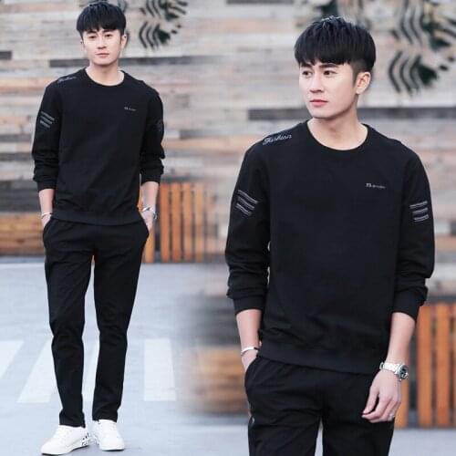 Spring Autumn New Men Tracksuit Korean Embroidery Two-piece Set Plus Size Top+Pants Suit Fashion Sweatshirts Brand Clothes