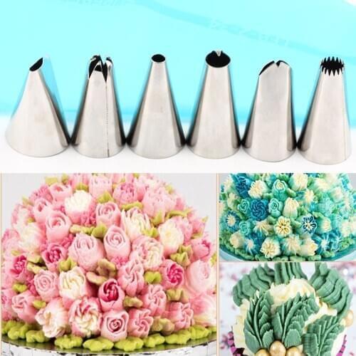 6 Pcs Stainless Steel Icing Piping Cream Pastry Tips Set And 1 Pcs Silicone Bag 1Pcs Coupler Cake Decorating Kitchen Accessories