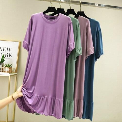 Women Nightgowns New Modal Nightwear Dress Short Sleeve Summer Nightdress Loose Large Size Ladies Lounge Wear Nightshirt