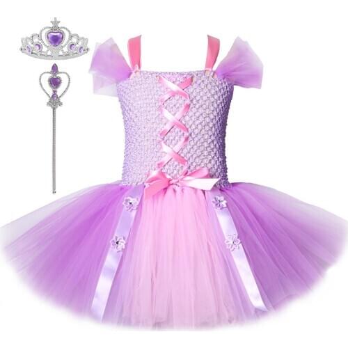 2020 New Girls Princess Tutu Dress Children Girl Christmas Carnival Birthday Party Dress Kids Halloween Cosplay Rapunzel Costume