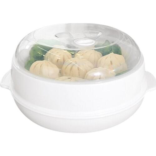Steamer Heater Dish for Microwave Oven Round Plastic Bowl Hot Steamed Bun Dumpling Steamer with Lid Lightwave Steamer LB