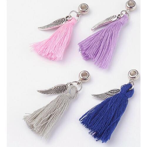 50pcs/lot 42mm Mixed Color Cotton Thread Tassel Pendant Decorations with Wings Charms DIY Handmade Supplies Accessories