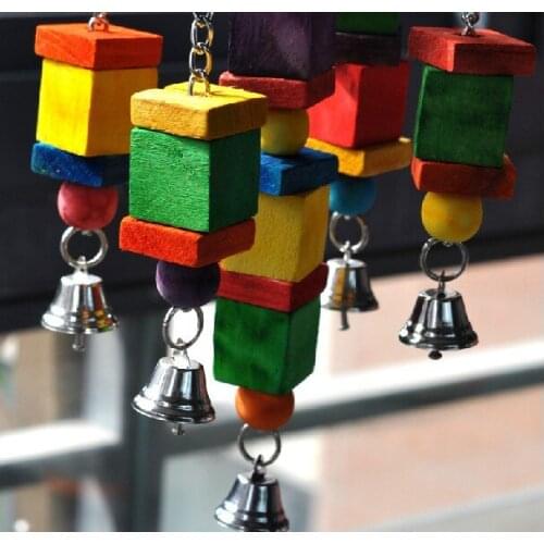 Moveable Parrot bird toys swing wood chew rope toys fun with bells medium size