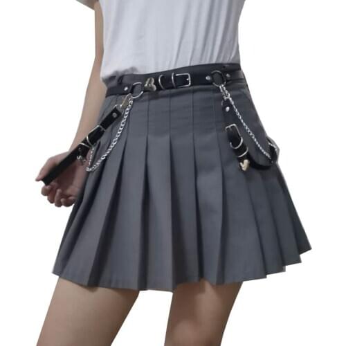 Punk Chain Belt 105CM Adjustable Black Leather Buckle Belt Metal Chain Waist Strap Street Decorative Waistband belts For Skirts