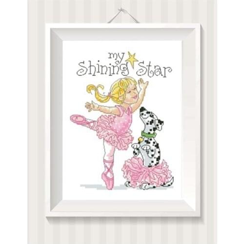 Cute Cartoon Ballet Girl With Dalmatian Cross Stitch Print Kit 11CT14CT18CT Handmade DIY Embroidery Material Pack