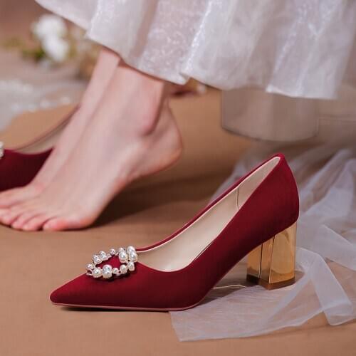 Wedding shoes 2020 new winter bride shoes thick heel red high heels womens wedding retro toast shoes