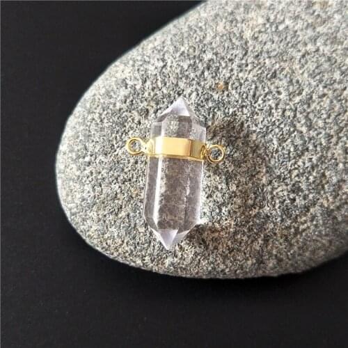 FUWO Hot Sale Clear Quartz Point Pendant With Double Loops Gold Electroplated Natural Semi Preciou Stone Jewelry Wholesale PD379
