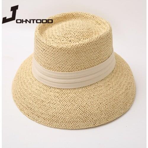 2021 New Summer Women Big Floppy Hat Wide Brim Wheat Straw Hat with Black White Ribbon Lace Tie Sun Hat UV Protection Beach Cap