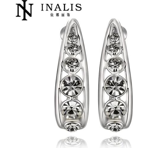Long Crystal Earrings for Women PlatinumPlated Stud Earrings Female Fashion CZ Crystal Brincos Party Christmas Gift E966-C