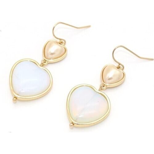Romantic Style Light Yellow Gold Color Layer Love Heart Drop Earrings for Women Opalite Opal Jewelry