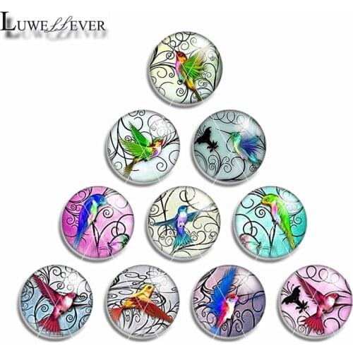 10mm 12mm 14mm 16mm 20mm 25mm 476 Hummingbird Flower Mix Round Glass Cabochon Jewelry Finding 18mm Snap Button Charm Bracelet