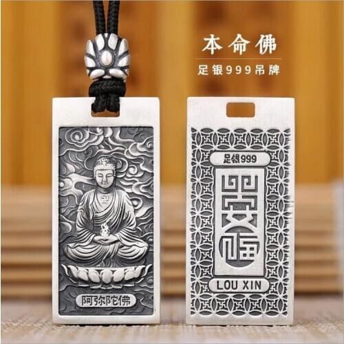 100% real S990 solid sterling silver Buddha pendant man zodiac patron saint amulet pendant