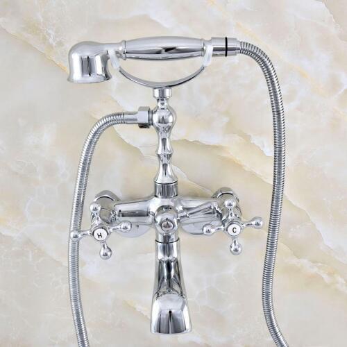 3-3/8" Bathtub Faucet Chrome Silver Wall Mounted Rain Shower Faucet Round Handheld 2 Handle Luxury Bathroom Mixer Tap Set Nqg417