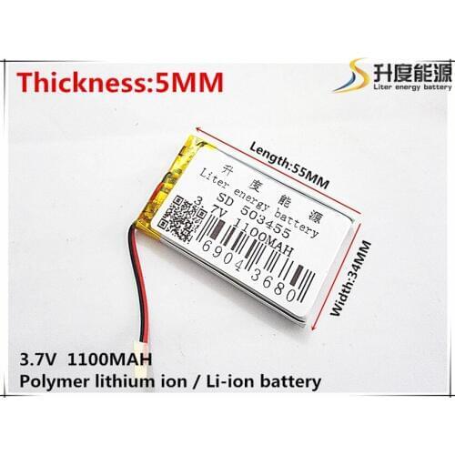 3.7V,1100mAH,[503455] PLIB; polymer lithium ion / Li-ion battery for GPS,mp3,mp4,mp5,dvd,,model toy